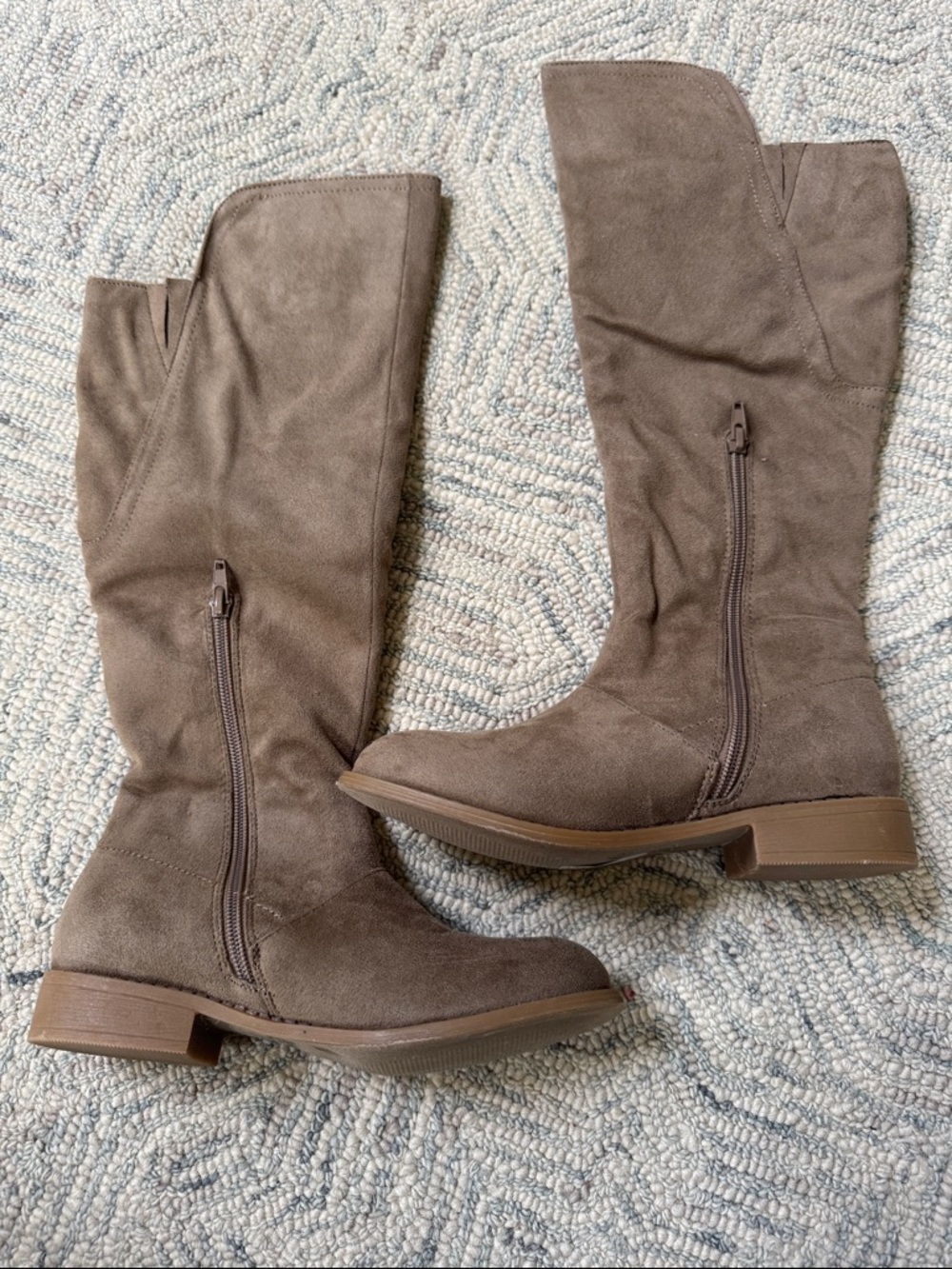 Wild Diva Tall Zip Suede Boots in Taupe Brown
